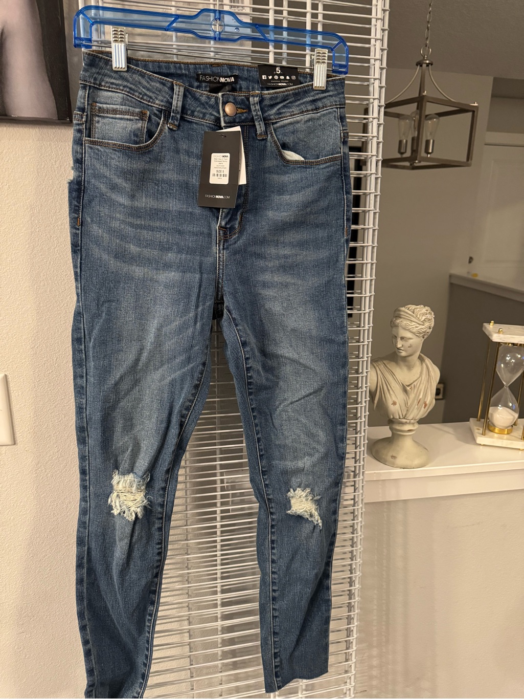 Fashion Nova Medium Blue Ripped Skinny Jeans
